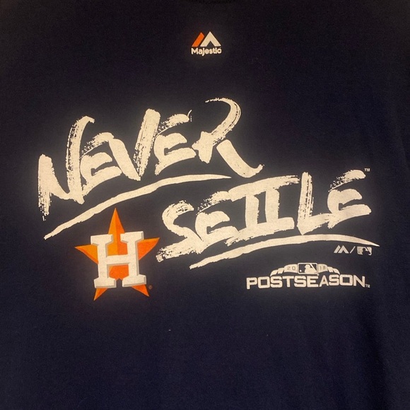 Majestic: HOUSTON ASTROS shirt, 2018 POSTSEASON "NEVER SETTLE"  Size XL - Picture 2 of 5